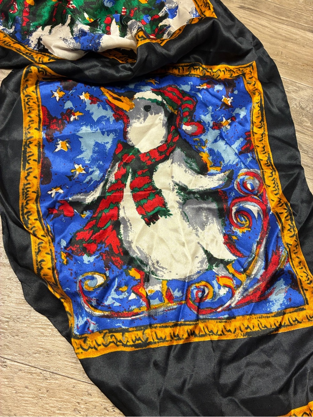 Talbots VTG 100% Silk Scarf Rectangle Holiday Theme Duck Snow Man Tree - Picture 7 of 9